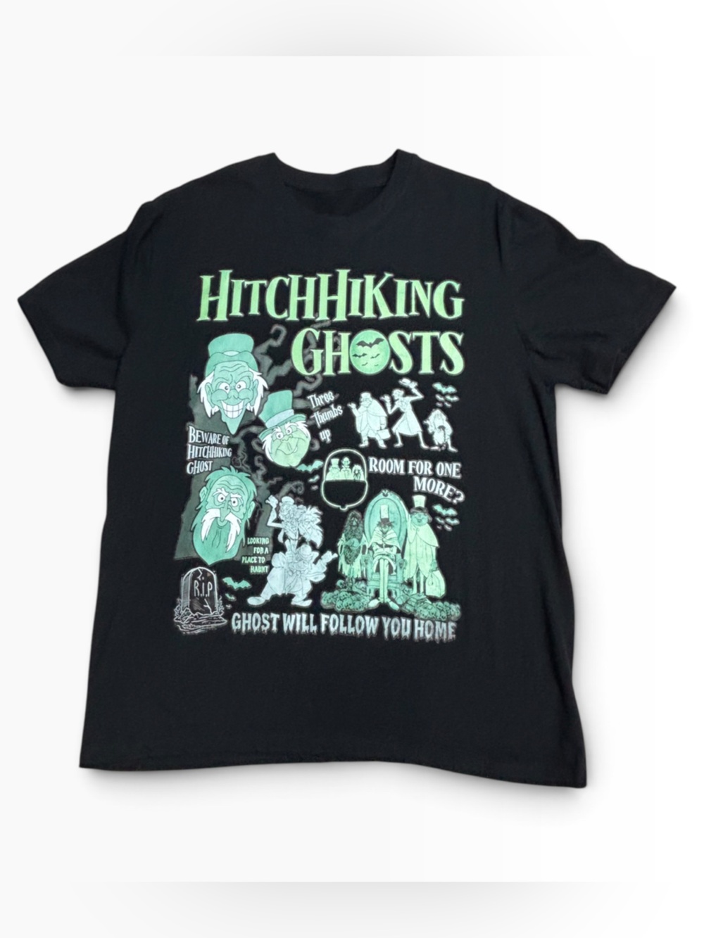 Disney Haunted Mansion Hitchhiking Ghosts Glow in The Dark Single Stitch Tee L